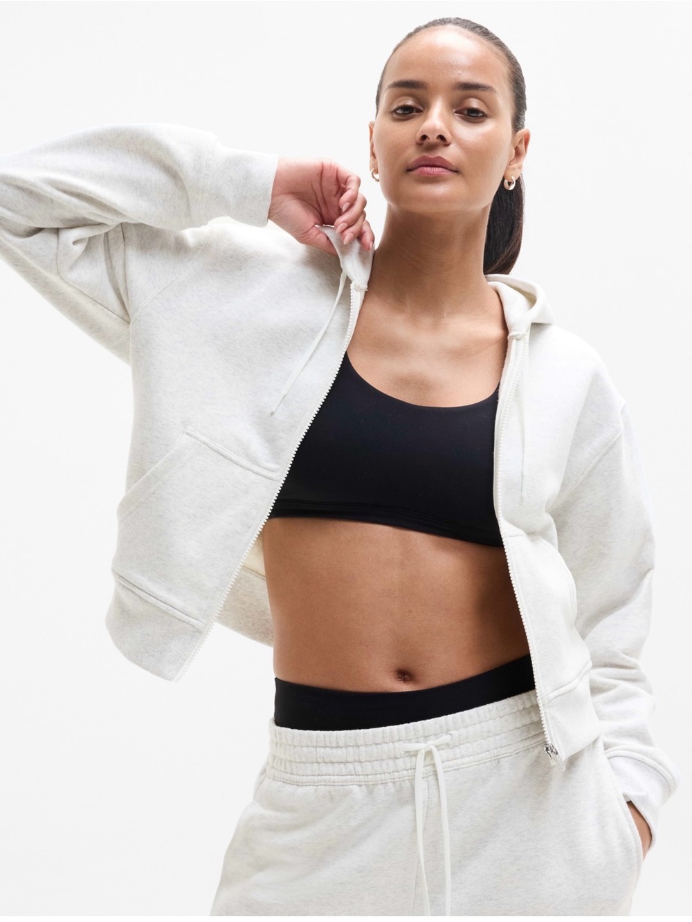 Athleta Forever Fleece Zip Sweatshirt Fog Gray Heather Large